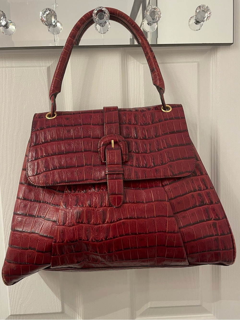 Donna Dixon Red Croc-Embossed Top-Handle Bag